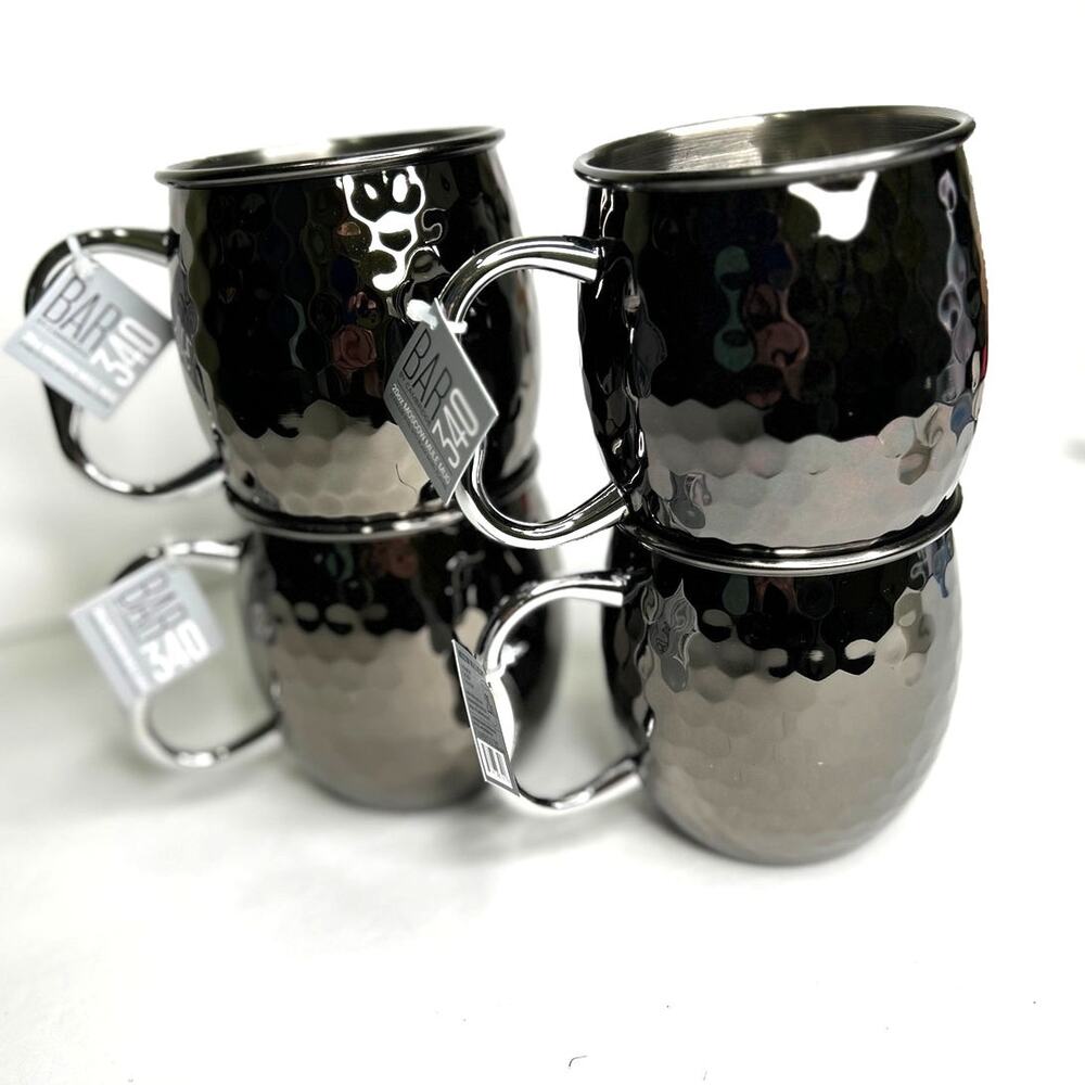 Cambridge Hammered Black Moscow Mule Mugs, Set of 4 NEW